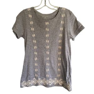 J by J. Crew Gray S/S Tee Embroidered Arrows Boho Top Small Collector Tee